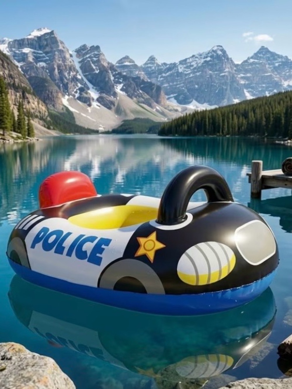 Amazon Kids Police Inflatable Boat - Black, Blue, White & Red
